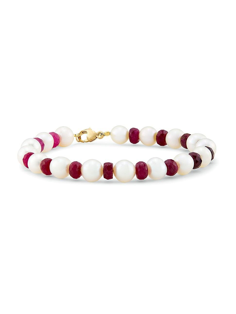 Womens Arizona 14K Yellow Gold, Ruby & Natural Pearl Bracelet Product Image