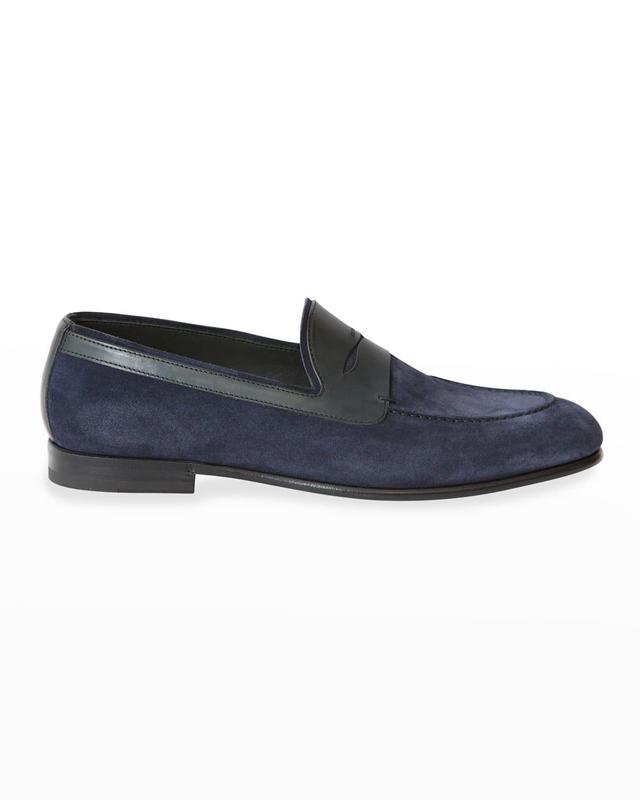 Jo Ghost Men's Woven Suede Penny Loafers - Size: 9D - BLUE Product Image