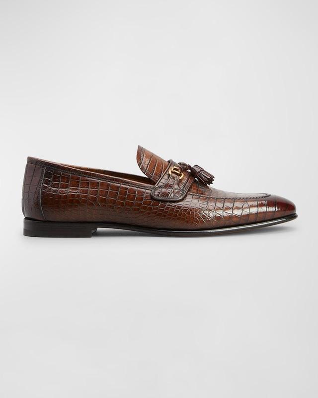 Mens Alligator-Embossed Leather Loafers Product Image