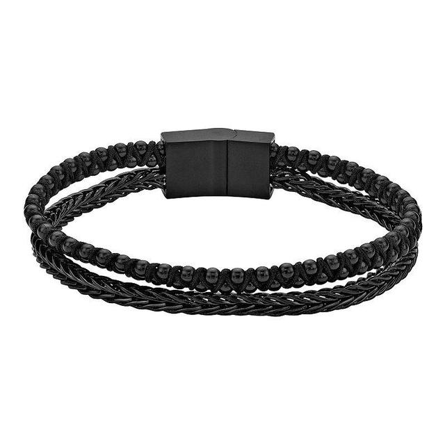 LYNX Stainless Steel 2-row Wheat Chain Black Ion-Plated Mens Bracelet Product Image