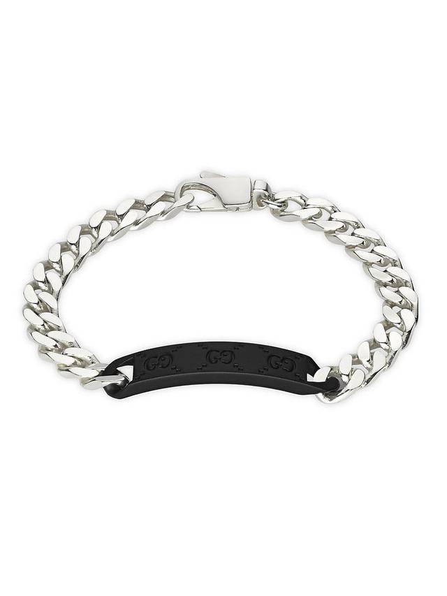 Mens Sterling Silver Chain & GG Leather Tag Bracelet Product Image