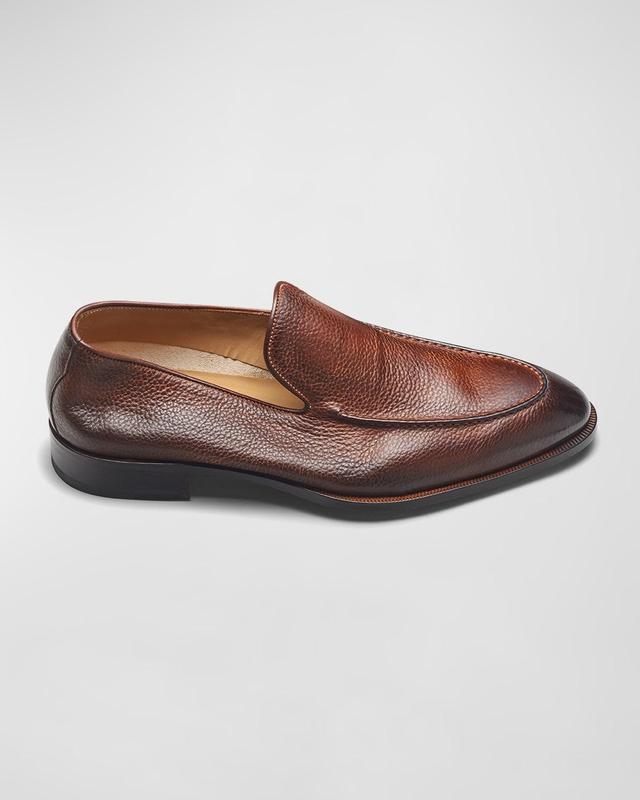 Mens Almond-Toe Burnished Leather Loafers Product Image