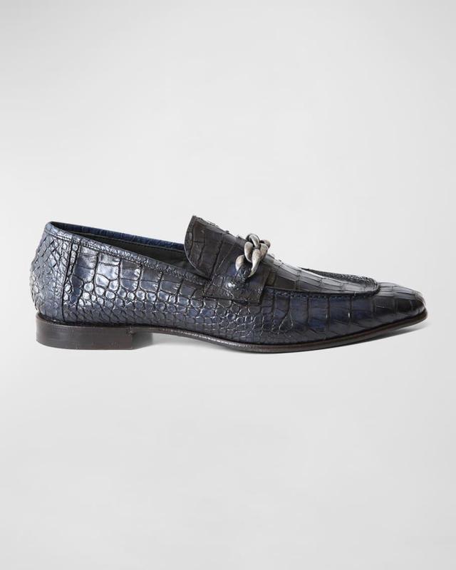 Men's Croc-Printed Leather Chain Loafers Product Image