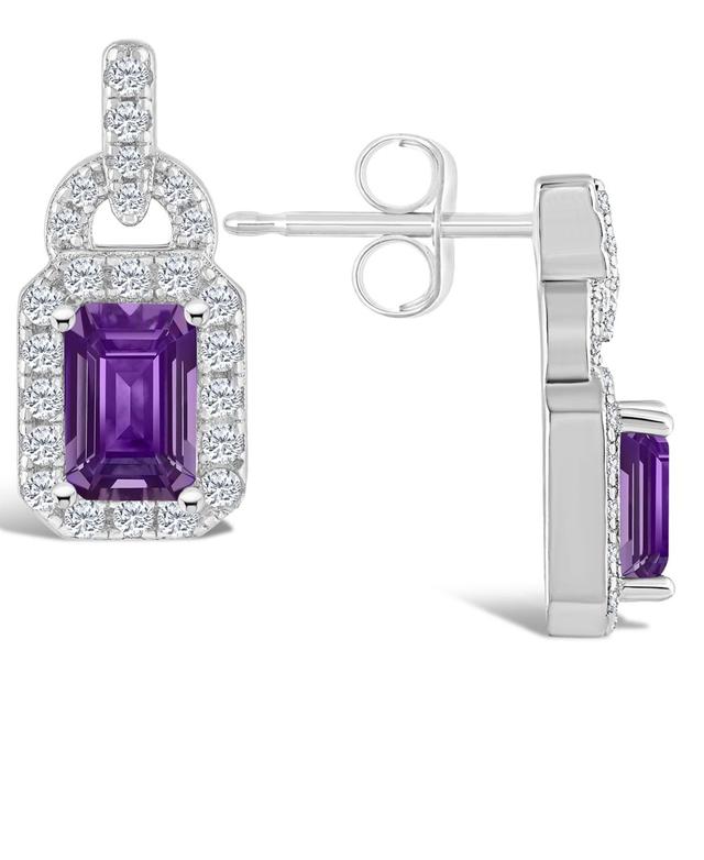 Celebration Gems Sterling Silver Gemstone & White Topaz Accent Rectangle Drop Earrings, Womens, Purple Product Image