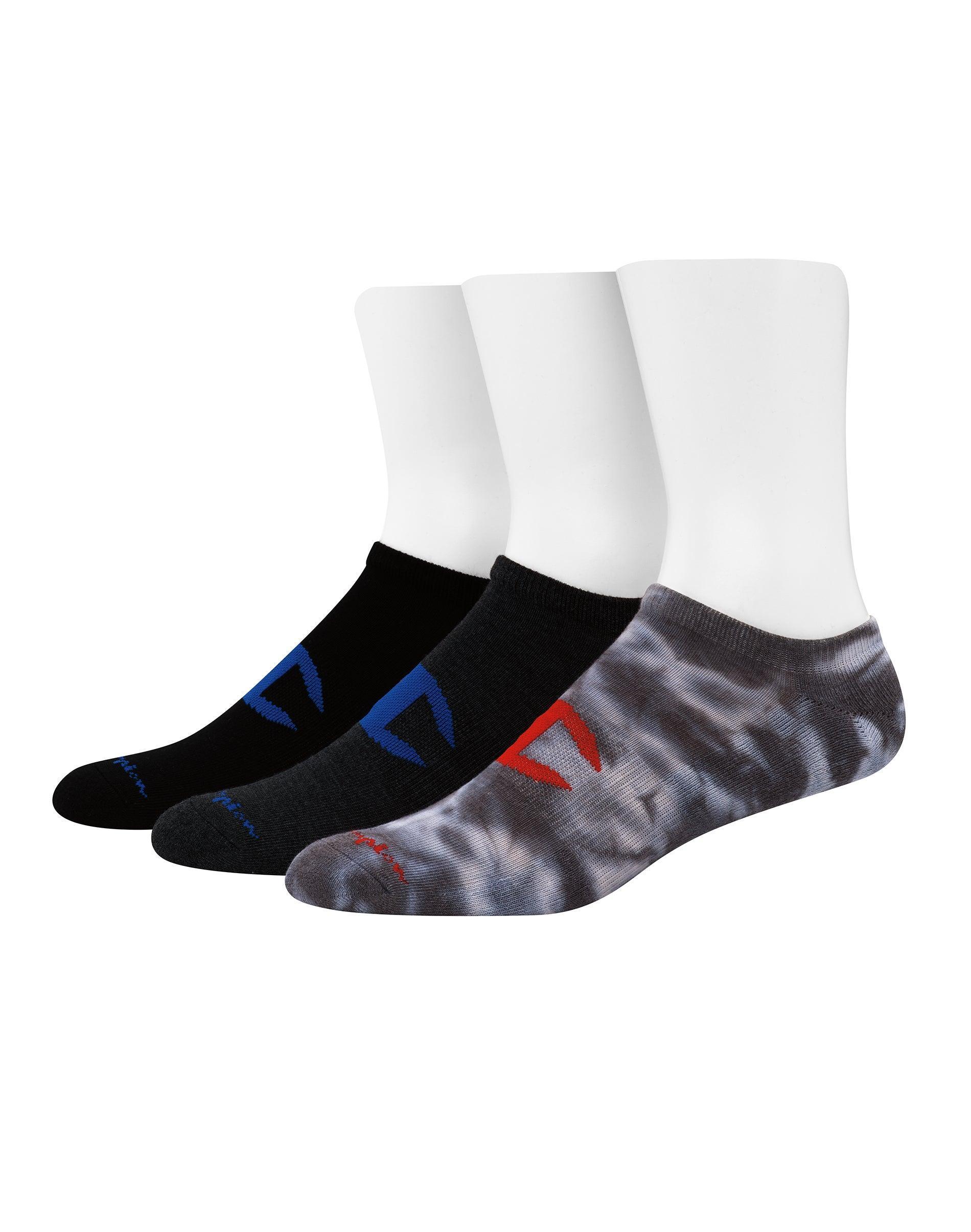 Champion Mens Super No-Show Socks, Tie-Dye Asst., 3-Pairs Dark Grey Tie Dye Assorted 6-12 Product Image