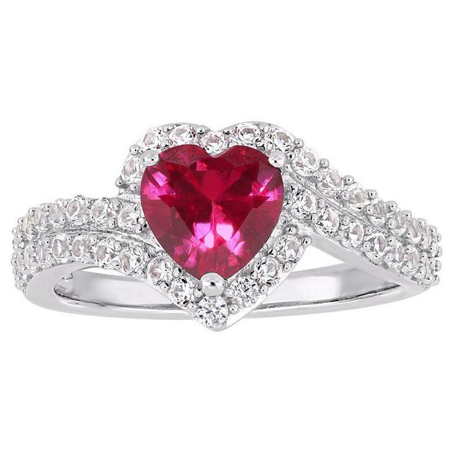 Stella Grace Sterling Silver Lab Created Ruby & Lab Created White Sapphire Heart Halo Ring, Womens Multicolor Product Image