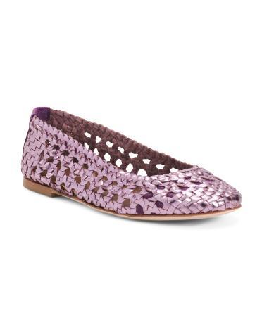 Leather Lucille Tresse Metallic Woven Ballet Flats For Women Product Image