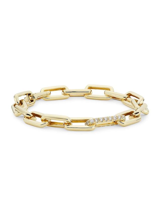 Womens 14K Yellow Gold & 0.93 TCW Diamond Paper-Clip Chain Bracelet Product Image