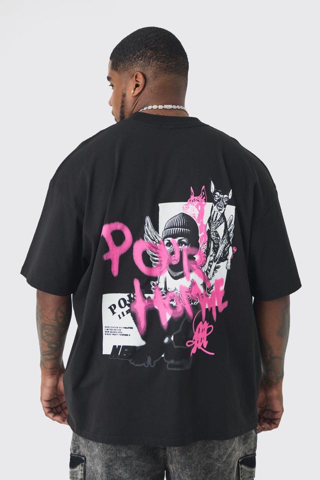 Plus Oversized Back Print Graffiti Heavyweight T-shirt | boohooMAN USA Product Image