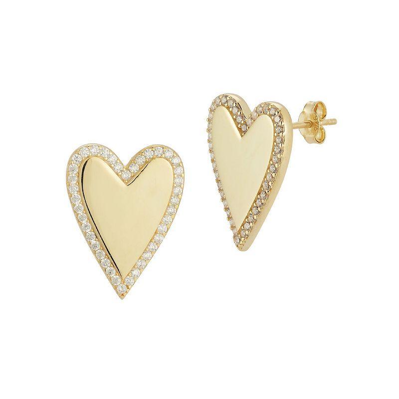 Sunkissed Sterling Cubic Zirconia Heart Stud Earrings, Womens, Gold Tone Product Image