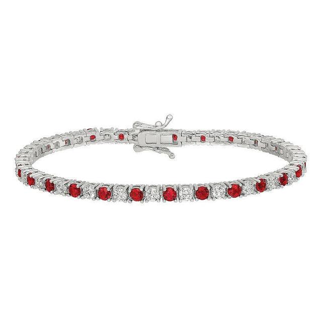 Sophie Miller Sterling Silver Cubic Zirconia & Red Glass Bracelet, Womens Product Image