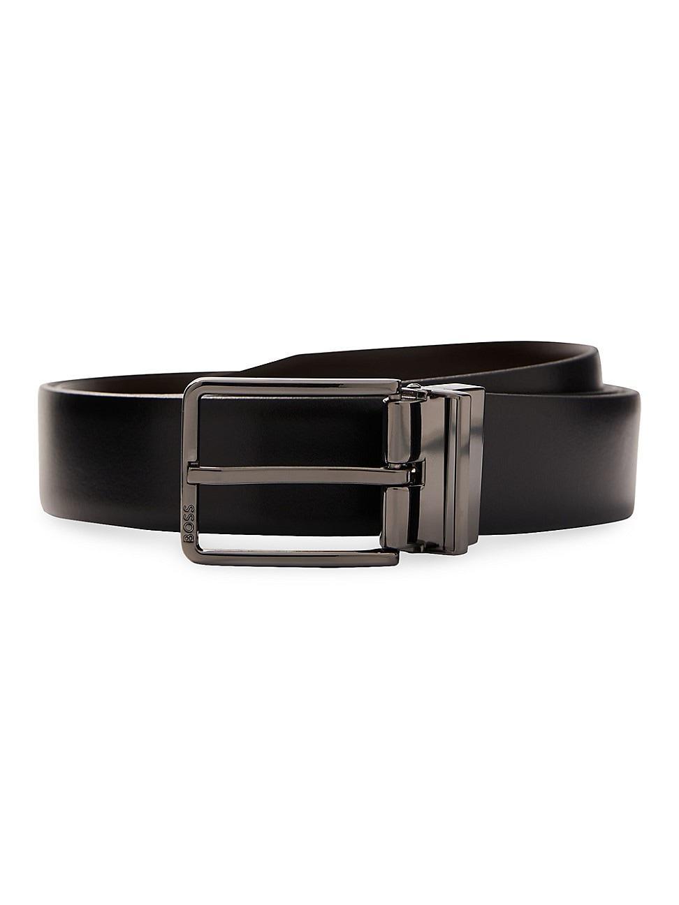 Mens Reversible Italian-leather belt with monogram and pin buckles Product Image