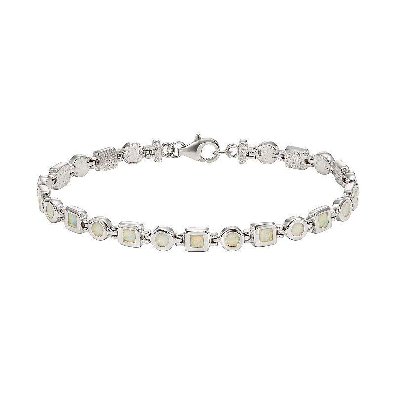 Lab-Created Opal Sterling Silver Circle & Square Link Bracelet, Womens White Product Image