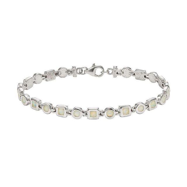 Lab-Created Opal Sterling Silver Circle & Square Link Bracelet, Womens White Product Image