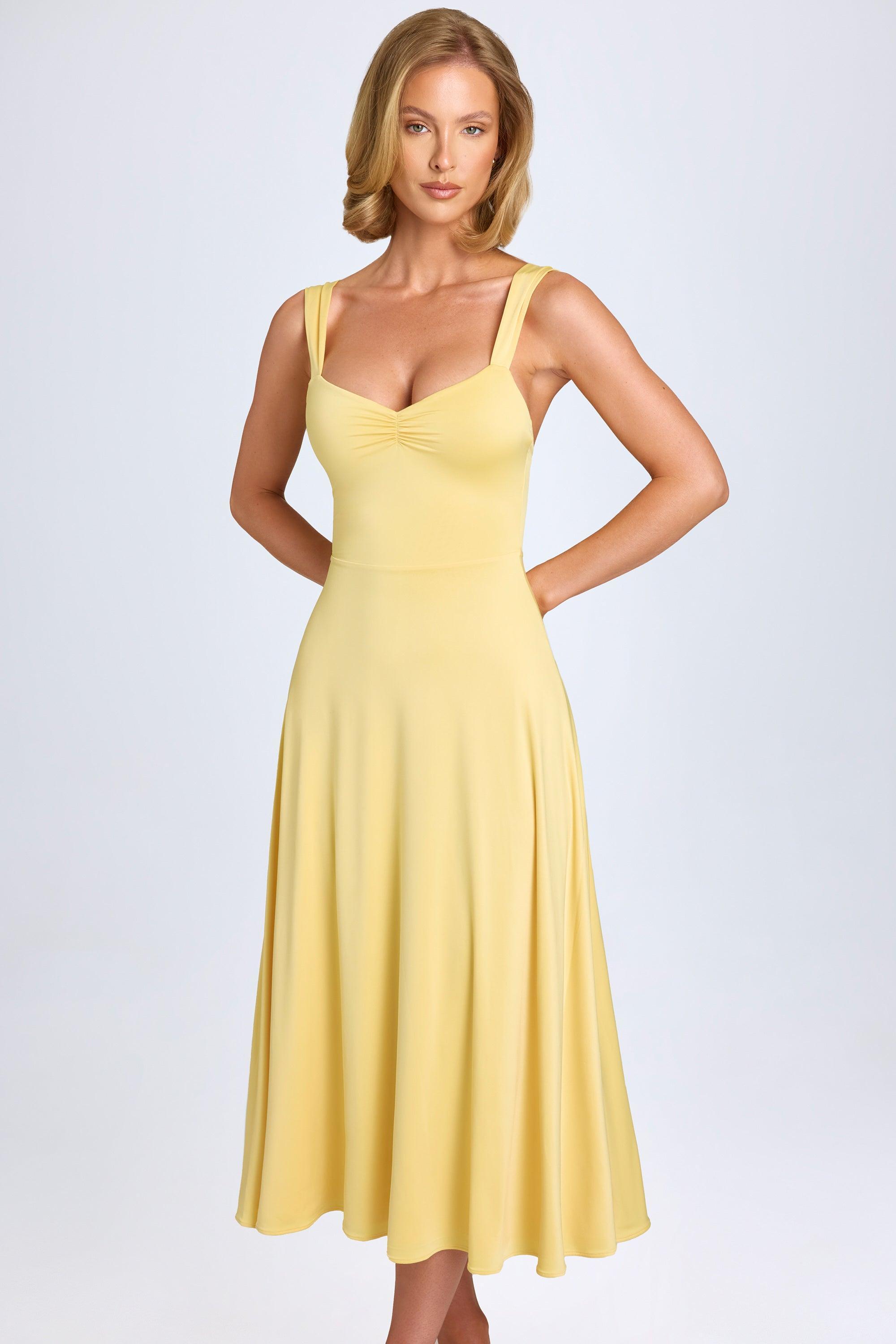 Sweetheart-Neck Ruched Midaxi Dress in Pastel Yellow Product Image