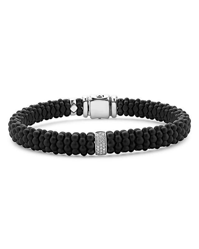 Men's Black Caviar Rope Bracelet with Diamonds, 9mm, Size 7 Product Image