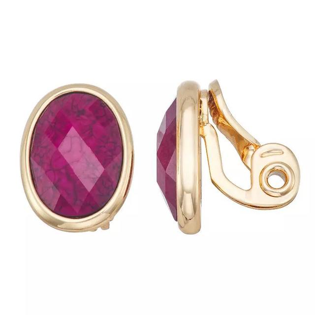 Napier Gold Tone Burgundy Stone Stud Clip-On Earrings, Womens, Red Product Image