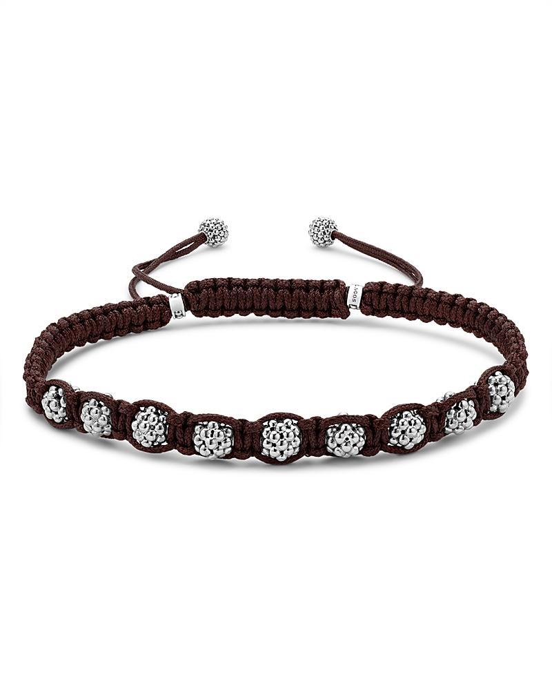 Lagos Mens Sterling Silver Anthem Caviar Bead Brown Macrame Bracelet - Exclusive Product Image