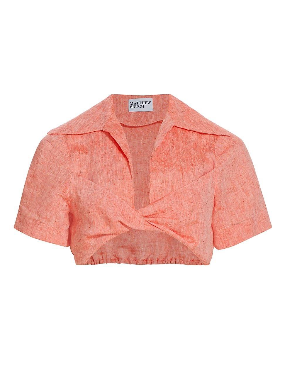 Womens Linen Twist Cropped Shirt Product Image