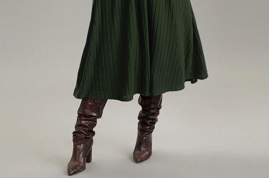 Plus Size Long-Sleeve Striped Midi A-Line Dress Product Image