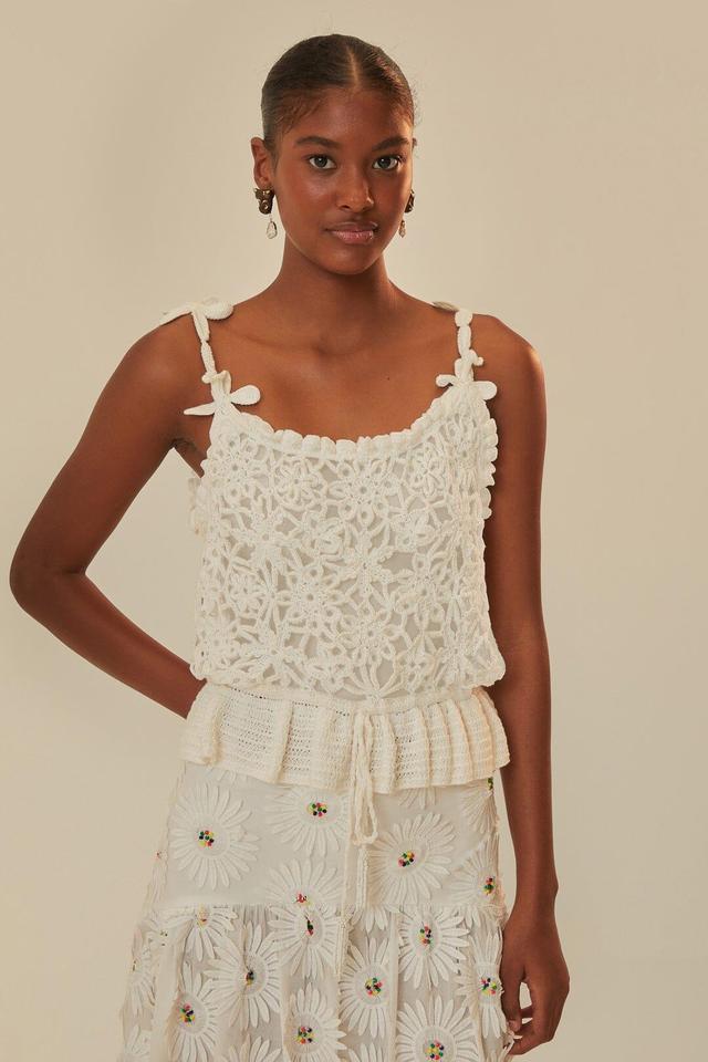 White Flowers Crochet Top, OFF-WHITE / M Product Image