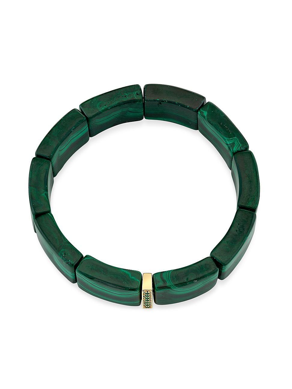 Womens 14K Yellow Gold, 0.08 TCW Diamond & Malachite Bead Stretch Bracelet Product Image