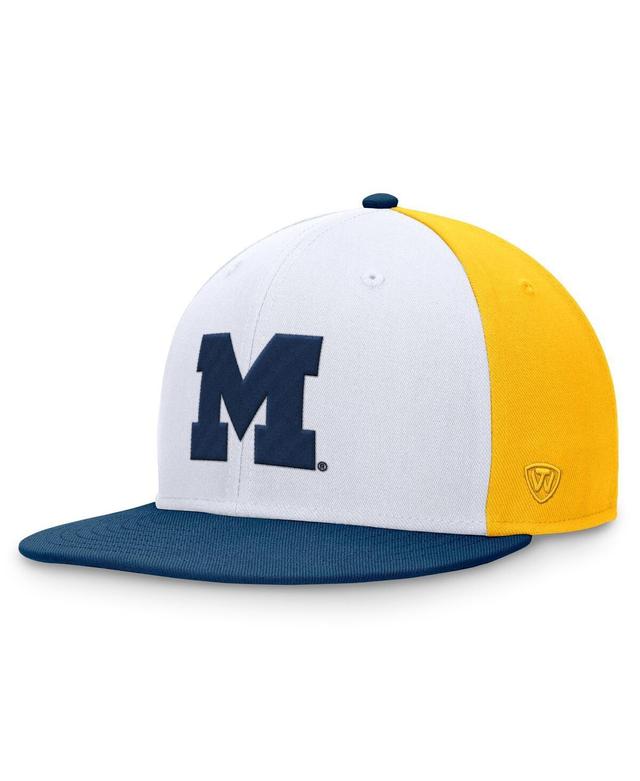 Top of the World Mens White Michigan Wolverines Tri-Tone Heritage Collector Fitted Hat - White, Navy Product Image