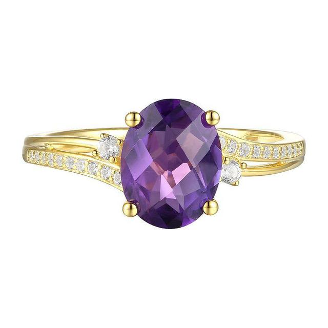 14k Gold Over Silver Amethyst, Lab-Created White Sapphire Solitaire Ring, Womens Gold Tone Product Image