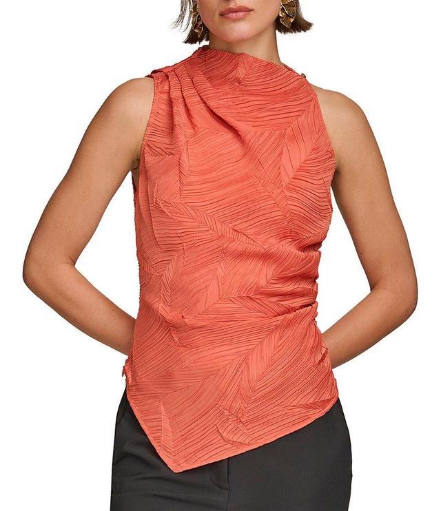 Donna Karan Organic Pleated Chiffon Sleeveless Asymmetric Hem Top Product Image