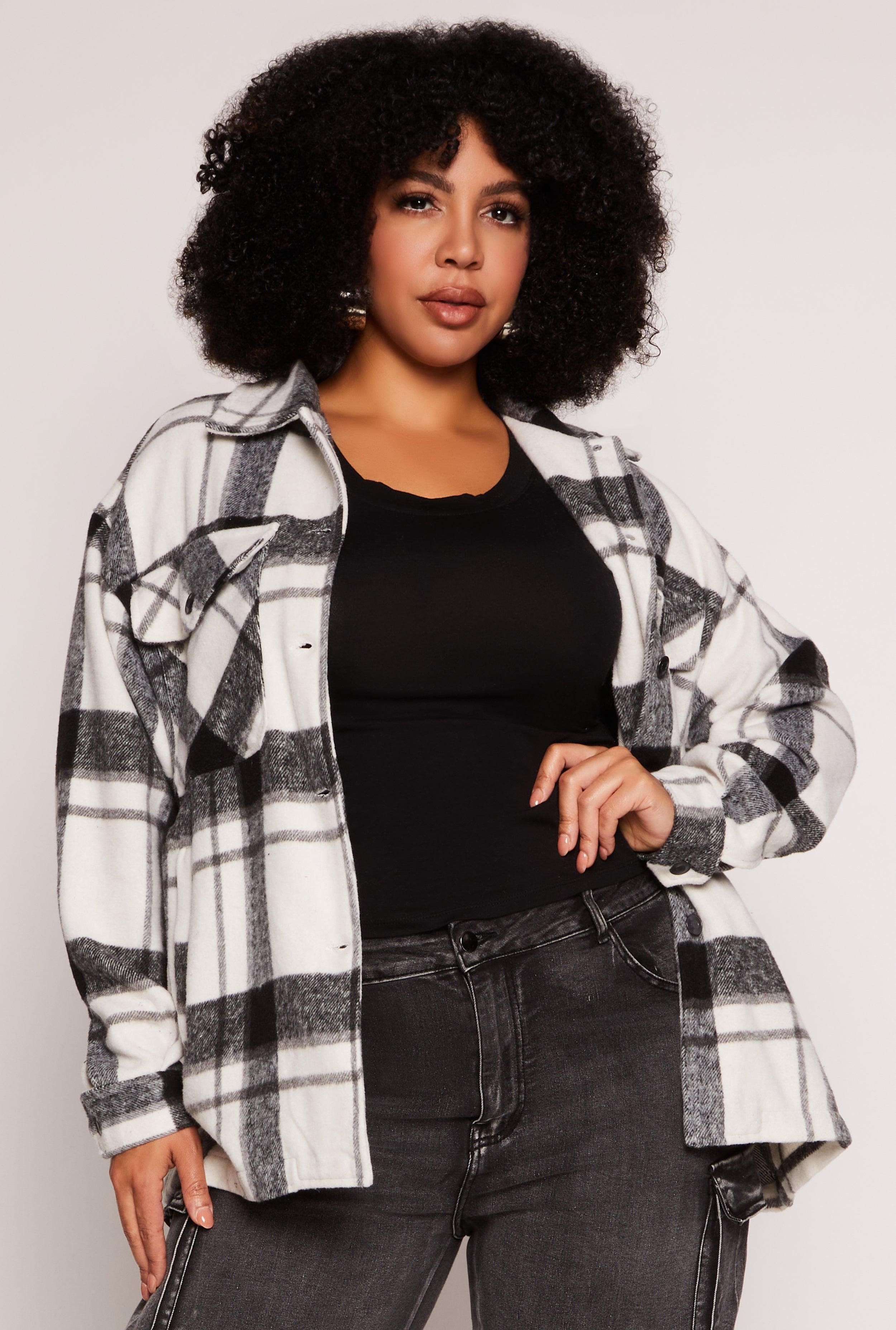 Womens Plus Size Brushed Knit Plaid Shacket Product Image