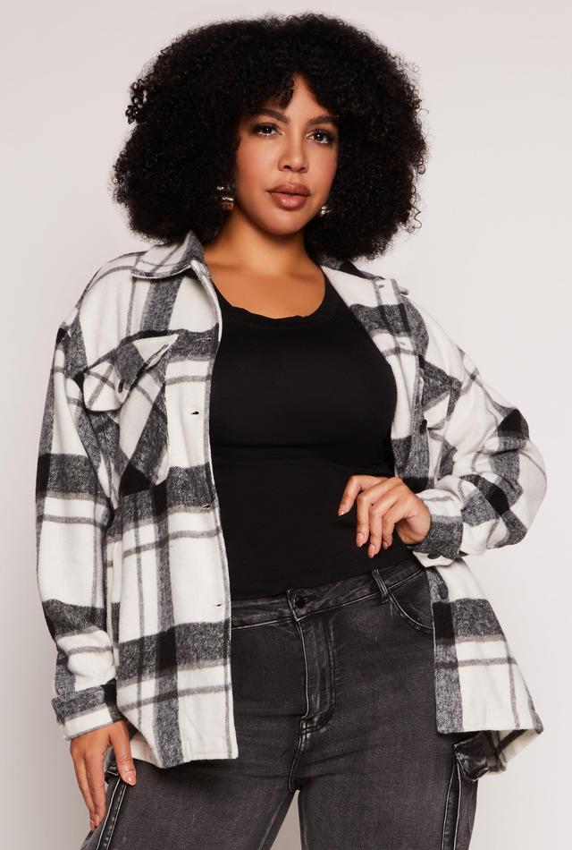 Womens Plus Size Brushed Knit Plaid Shacket Product Image