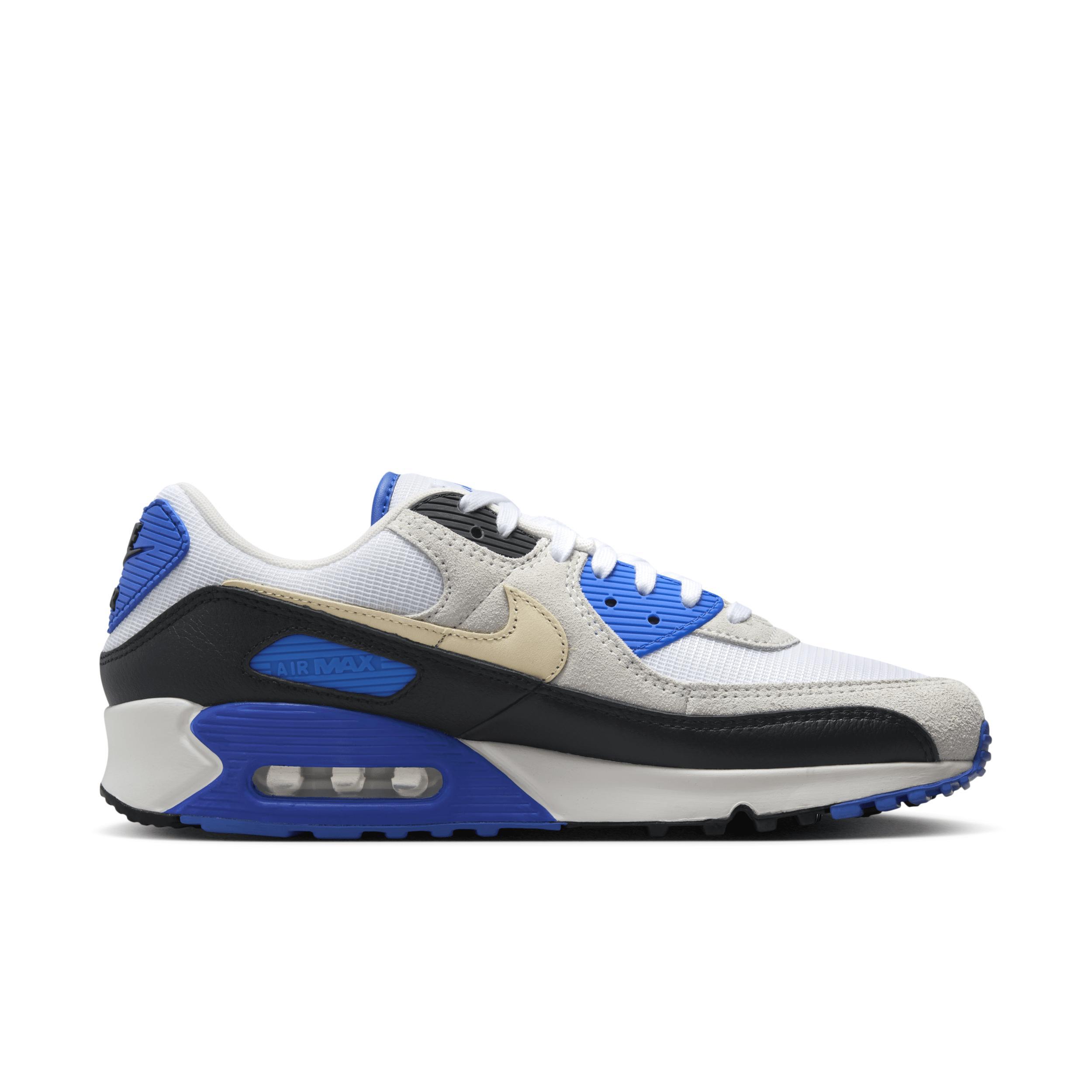 Nike Mens Nike Air Max 90 Premium - Mens Running Shoes White/Khaki/Blue Product Image