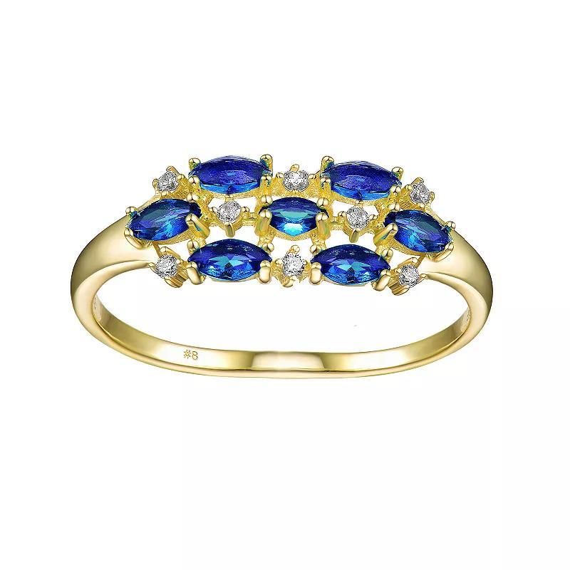 14k Gold over Sterling Silver Marquise and Round Cubic Zirconia Cocktail Ring, Womens Blue Product Image