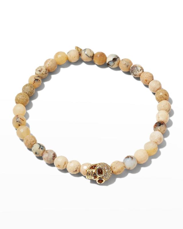 Mens Diamond Pav Skull Opal Beaded Bracelet Product Image