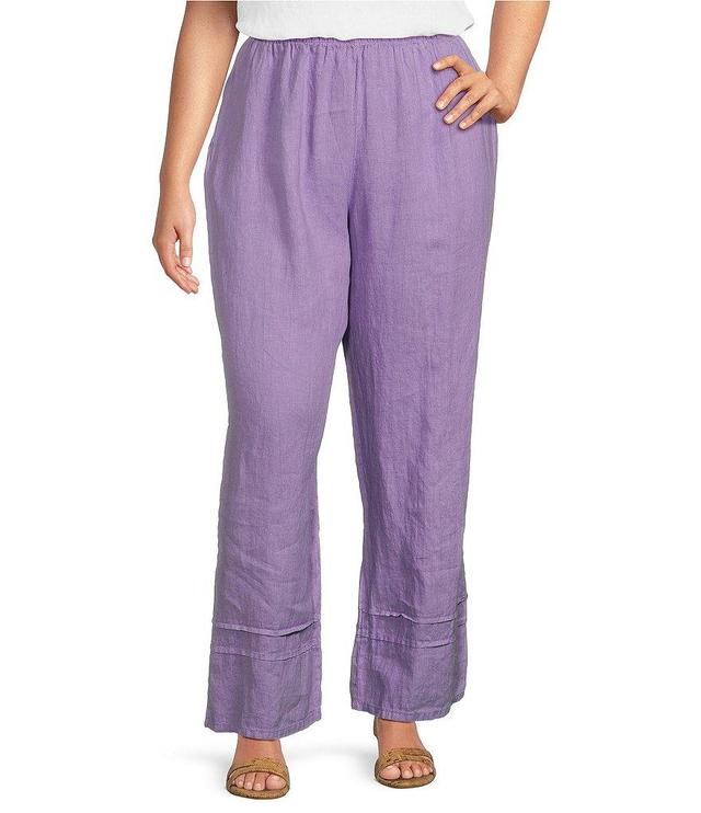 Bryn Walker Plus Size Light Linen Wide-Leg Pintuck Detail Coordinating Pull-On Ankle Pants Product Image