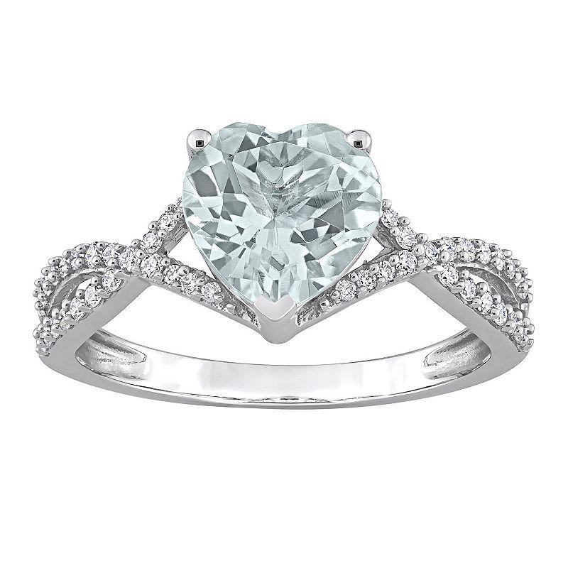 Stella Grace 14k White Gold Aquamarine & 1/5 Carat T.W. Diamond Infinity Heart Engagement Ring, Womens Blue Product Image