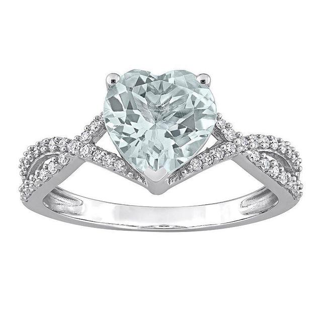 Stella Grace 14k White Gold Aquamarine & 1/5 Carat T.W. Diamond Infinity Heart Engagement Ring, Womens 14k Whgold Product Image