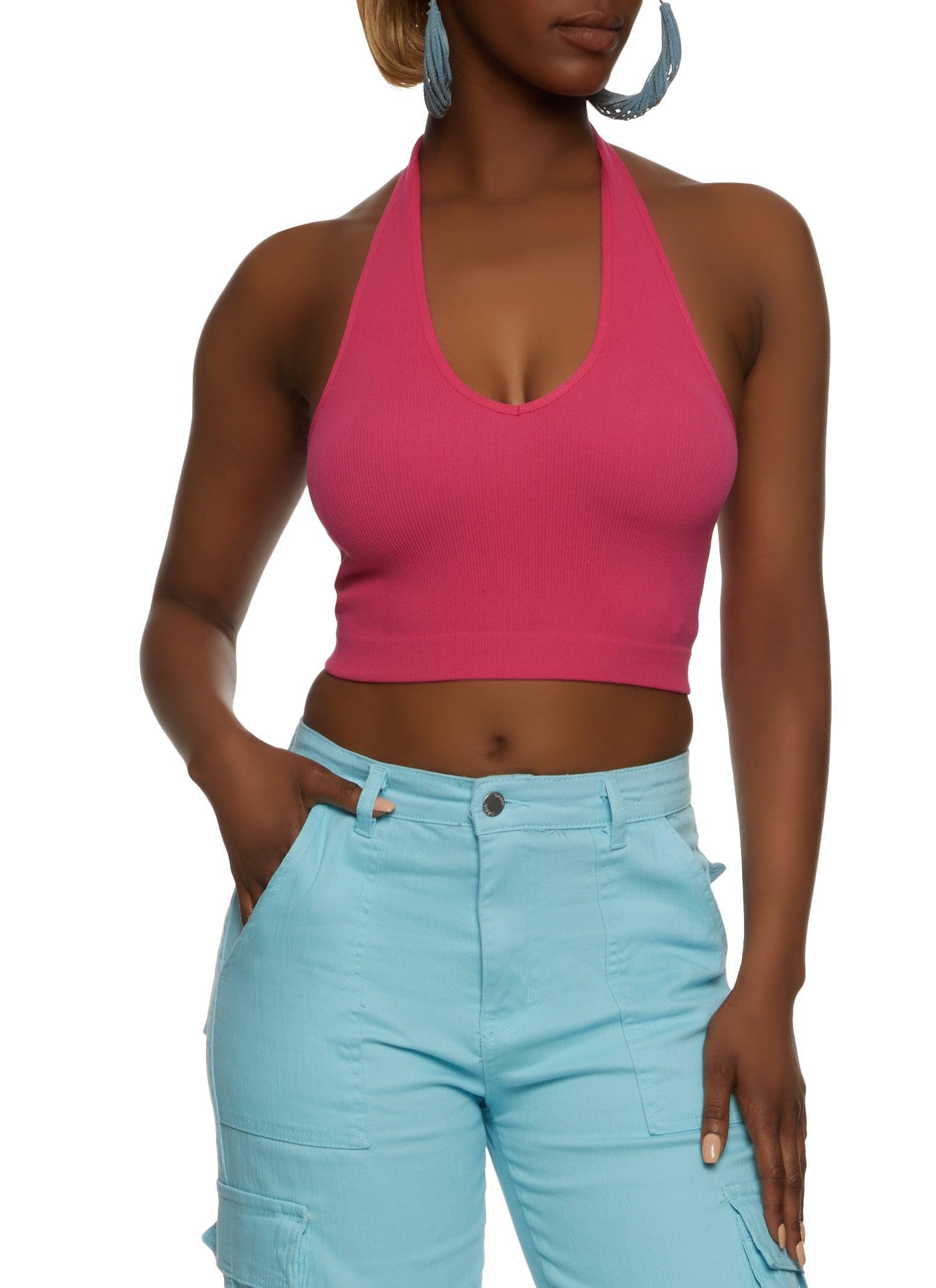 Womens Seamless Halter Neck Crop Top Product Image