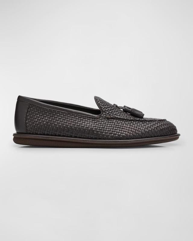 Men's Woven Leather Tassel Loafers Product Image