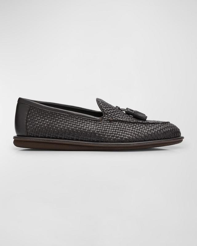 Men's Woven Leather Tassel Loafers Product Image