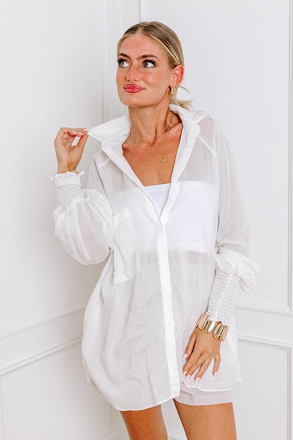 Class And Charm Button Up Top in Ivory Product Image