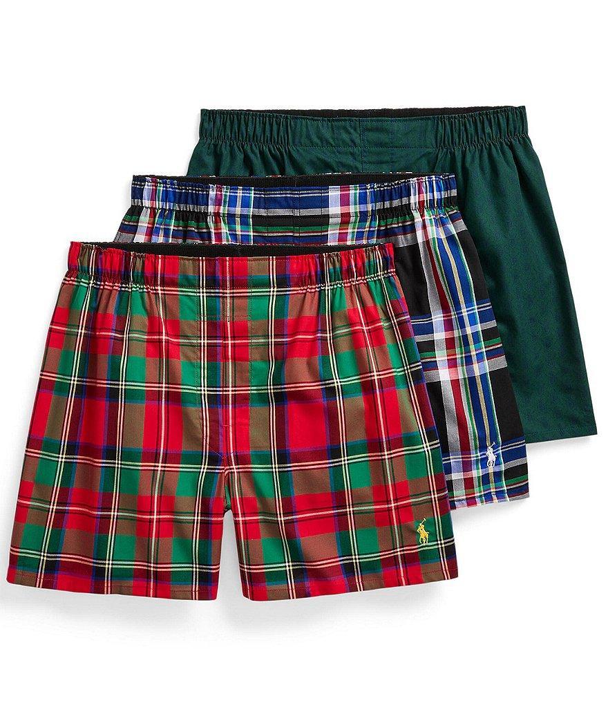 Polo Ralph Lauren Classic Fit Cotton Plaid/Solid Boxer Briefs 3-Pack Product Image