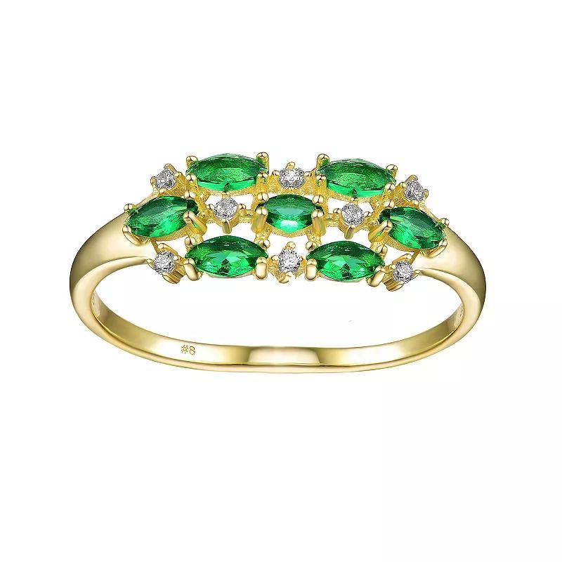 14k Gold over Sterling Silver Marquise and Round Cubic Zirconia Cocktail Ring, Womens Green Product Image