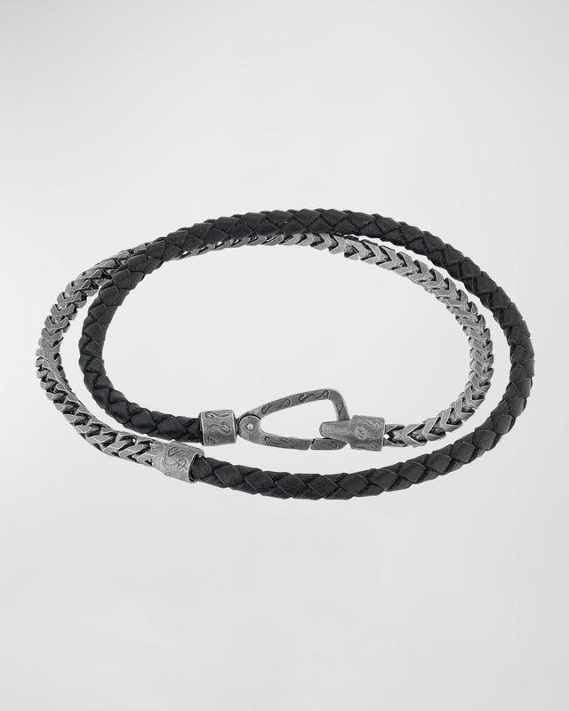 Mens Lash Braided Leather & Chain Double-Wrap Bracelet Product Image