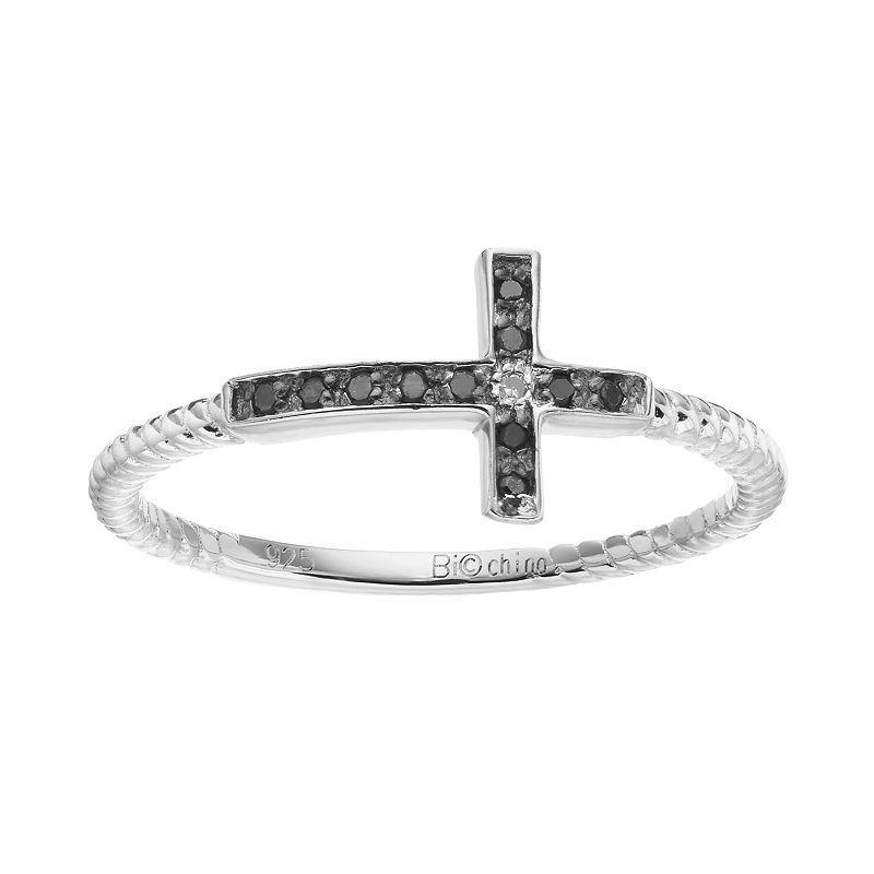 Gemminded Sterling Silver Black & White Diamond Accent Sideways Cross Ring, Womens Product Image