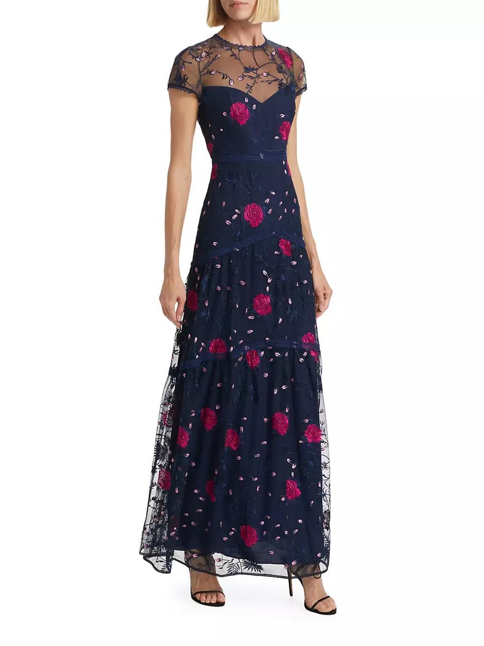 Short-Sleeve Floral-Embroidered Dress Product Image