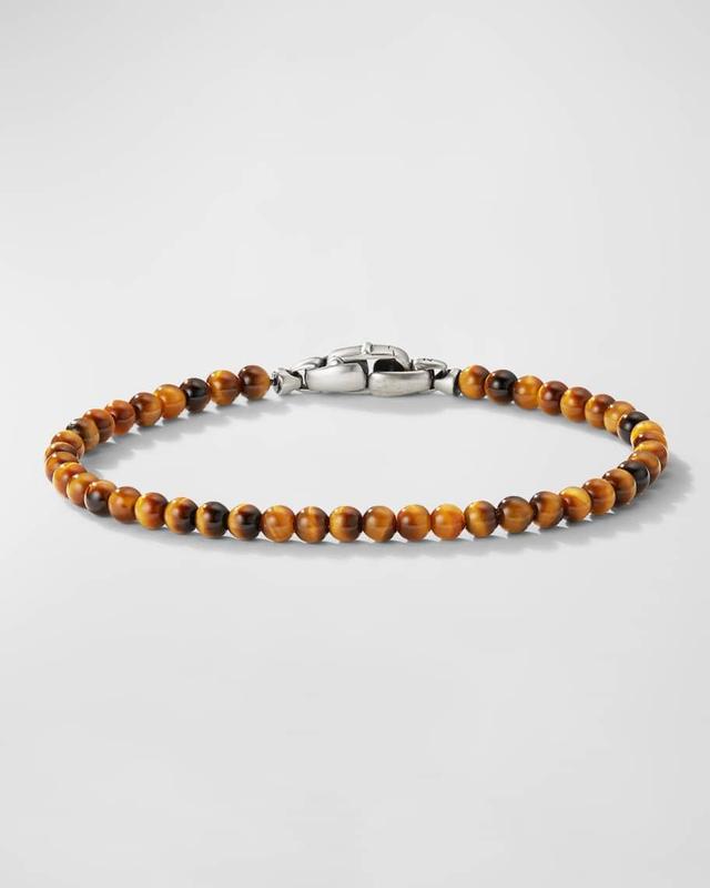 Men's Spiritual Beads Bracelet in Silver with Tigers Eye, 4mm, 5.5"L Product Image