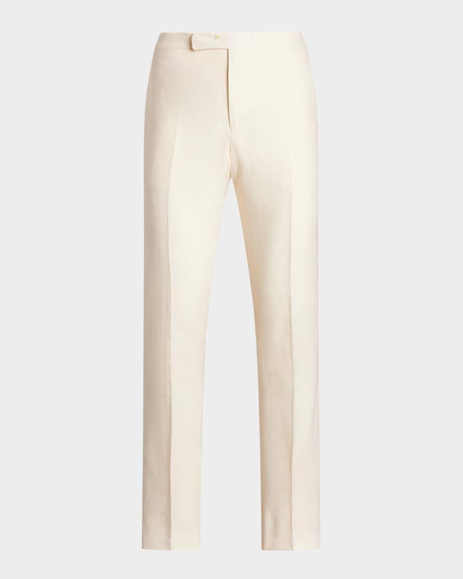 Men's Flat-Front Linen Trousers Product Image