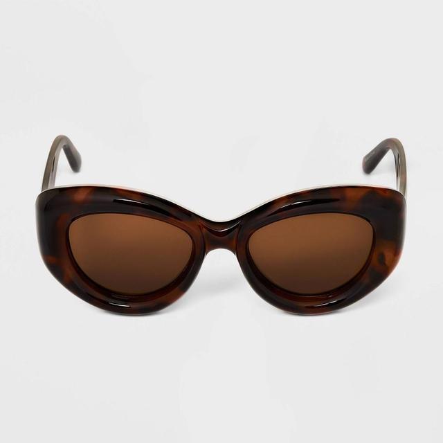 Womens Bubble Round Cateye Sunglasses - A New Day Brown/Tortoise Print Product Image