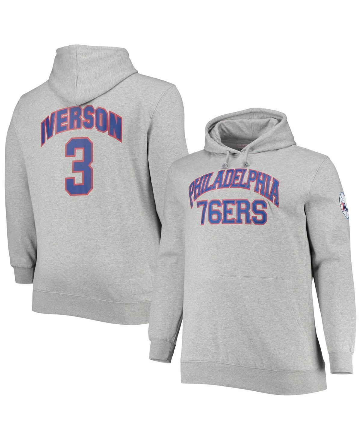 Mens Mitchell & Ness Allen Iverson Heathered Gray Philadelphia 76ers Big & Tall Name & Number Pullover Hoodie Product Image